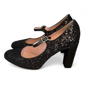KATE SPADE NY Angelique Black Glitter Mary Jane Heels w/ 3.5 heel Sz 8